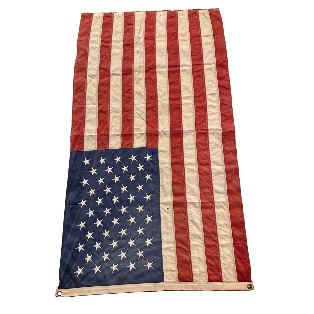 Vintage American Flag 50 Star Embroidered Stars Nylon Large USA Flag 3x5